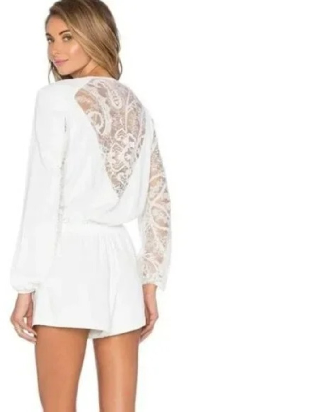 Parker Ross White Long Sleeve Romper with Pockets Lace Detailing Size L